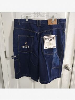 NWT Rocawear Mens Baggy Denim Carpenter Shorts Cotton Size 42 Y2K Streetwear